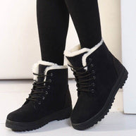 WW | Winter Stiefeletten Damen – Gefütterte Stiefel mit flacher Sohle und Schnürung