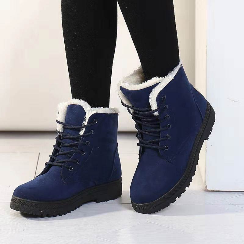 WW | Winter Stiefeletten Damen – Gefütterte Stiefel mit flacher Sohle und Schnürung