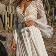 WW | Sexy Einfarbig Spitze V-Ausschnitt Abendkleid Kleider