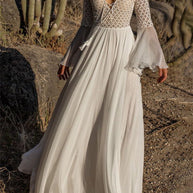 WW | Sexy Einfarbig Spitze V-Ausschnitt Abendkleid Kleider