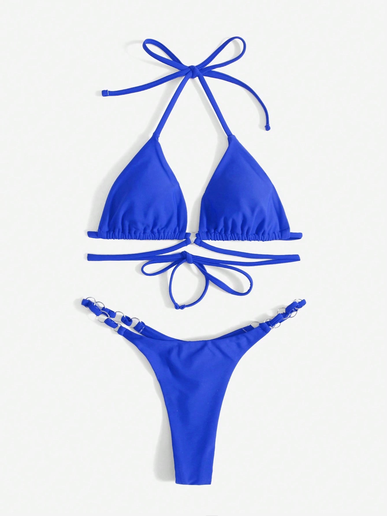 WW | Roter Halter-Triangle-Bikini mit Ringdetail für Damen