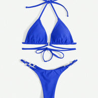WW | Roter Halter-Triangle-Bikini mit Ringdetail für Damen