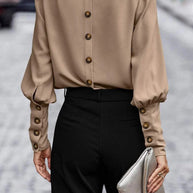 Pamela™ - Elegante solide Knöpfe O-Ausschnitt Tops