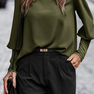 Pamela™ - Elegante solide Knöpfe O-Ausschnitt Tops