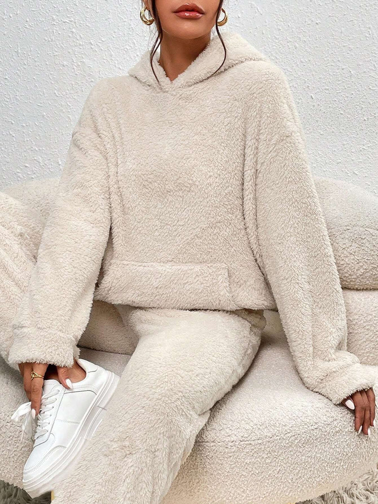 WW | Bequem, Kuschelig, Stilvoll Teddy Bear Kapuzenpullover und Jogginghose Set für Frauen