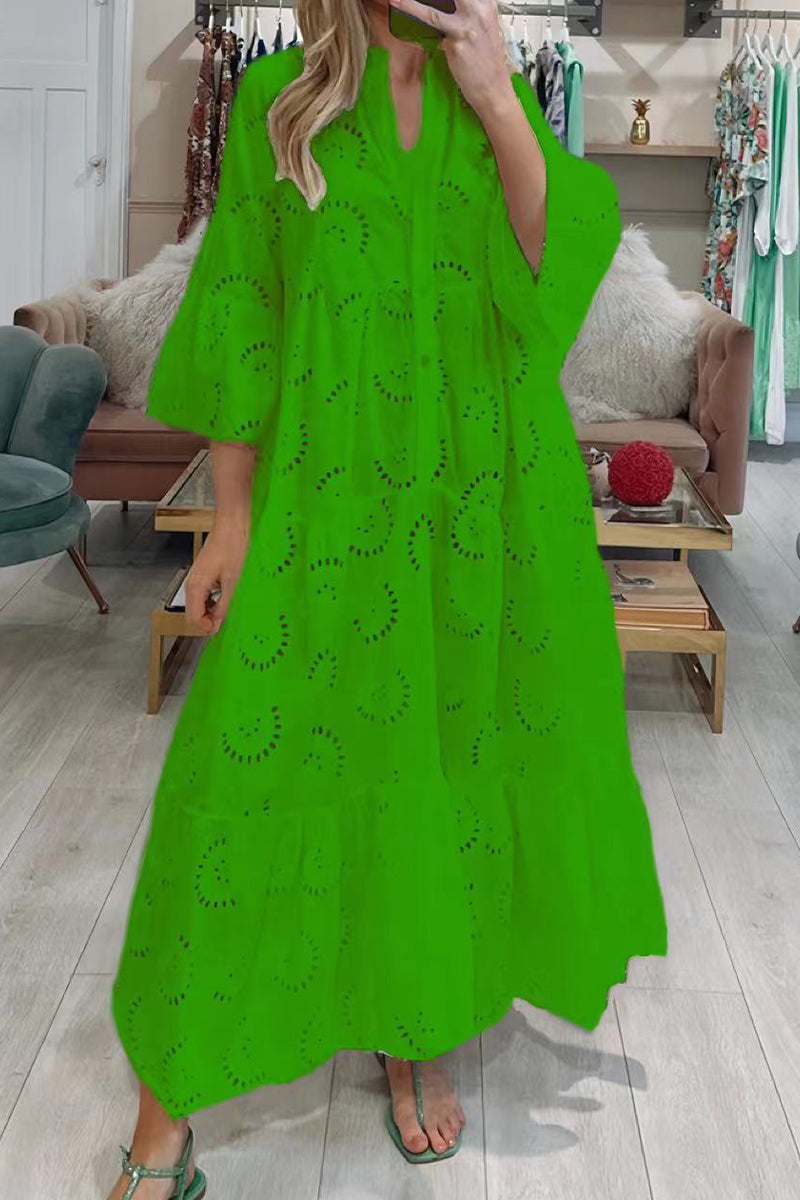 WW | Lässige Einfarbige Ausgeschnittene Vausschnitt Alinienkleider