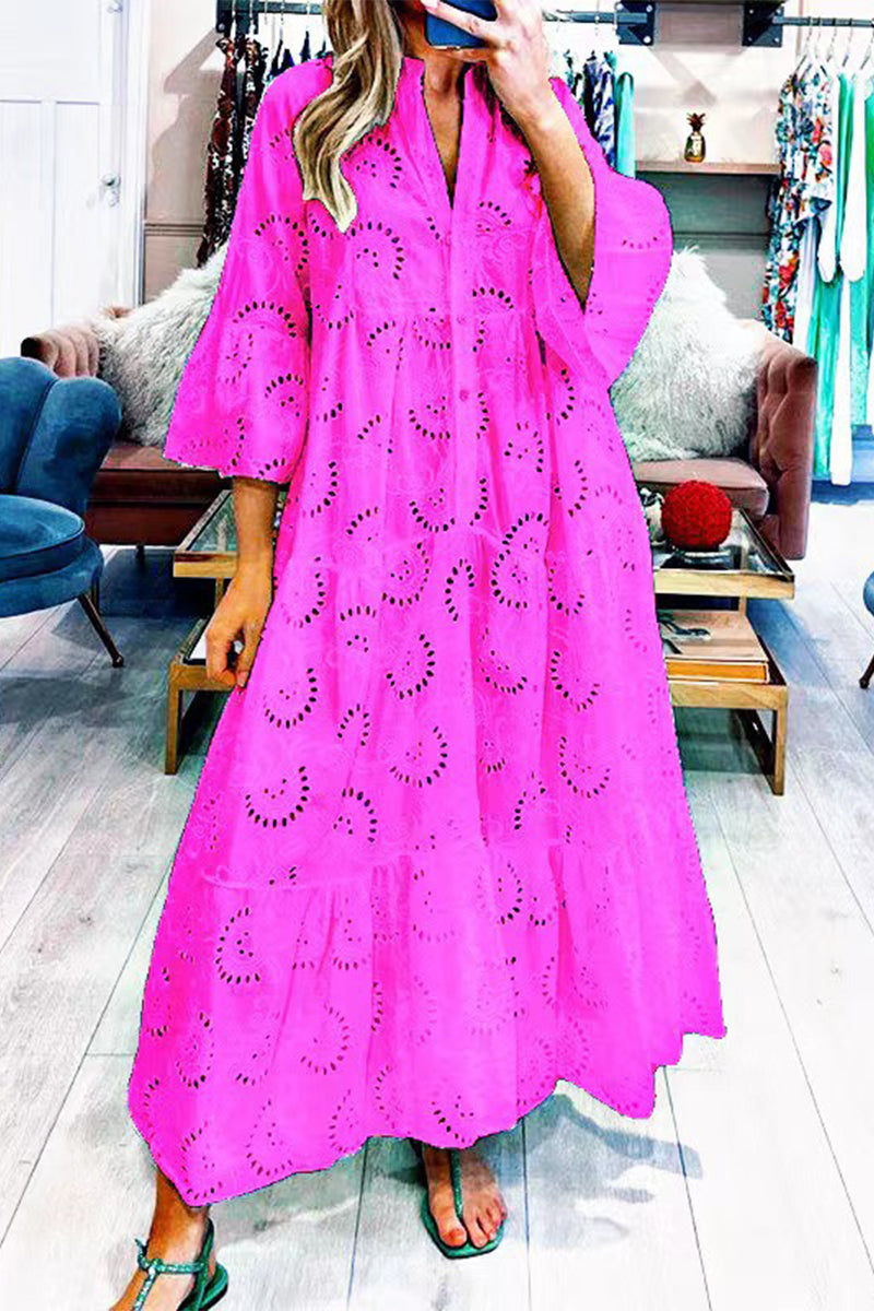 WW | Lässige Einfarbige Ausgeschnittene Vausschnitt Alinienkleider