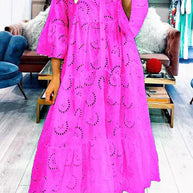 WW | Lässige Einfarbige Ausgeschnittene Vausschnitt Alinienkleider