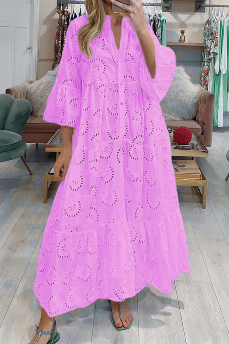 WW | Lässige Einfarbige Ausgeschnittene Vausschnitt Alinienkleider