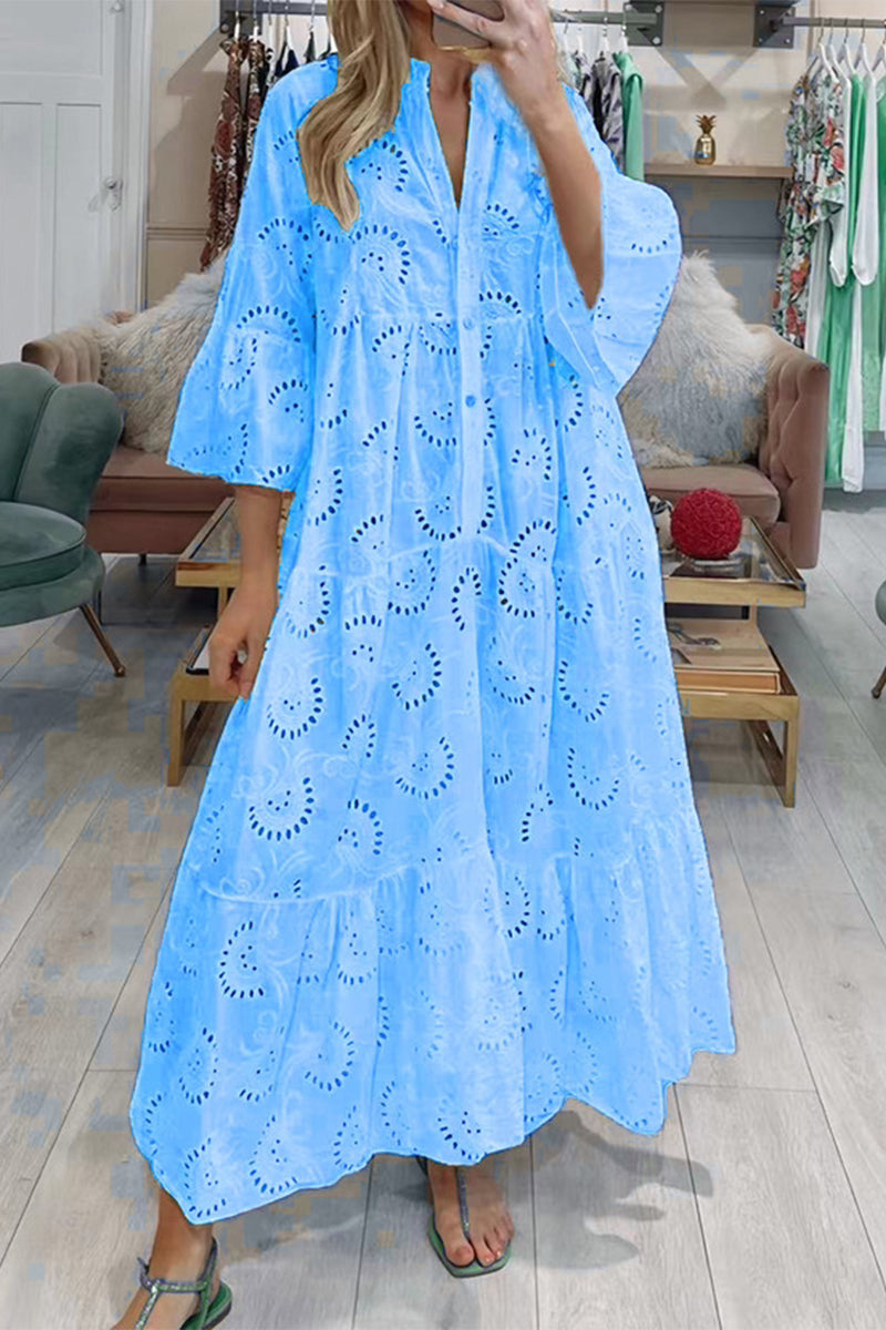 WW | Lässige Einfarbige Ausgeschnittene Vausschnitt Alinienkleider