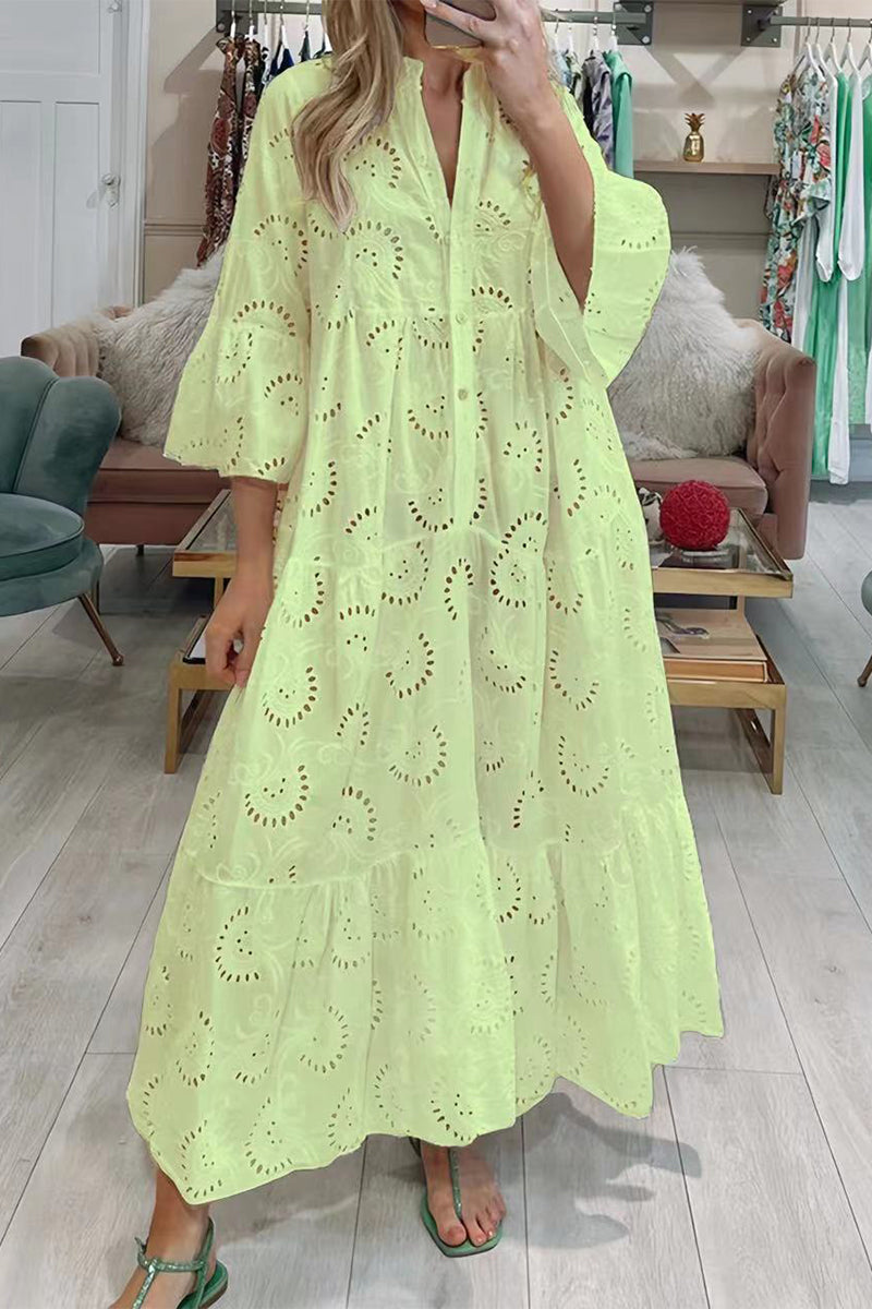 WW | Lässige Einfarbige Ausgeschnittene Vausschnitt Alinienkleider