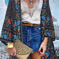 WW | College Print Patchwork Strickjacke Kragen Außenbekleidung