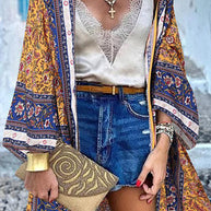 WW | College Print Patchwork Strickjacke Kragen Außenbekleidung