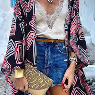 WW | College Print Patchwork Strickjacke Kragen Außenbekleidung