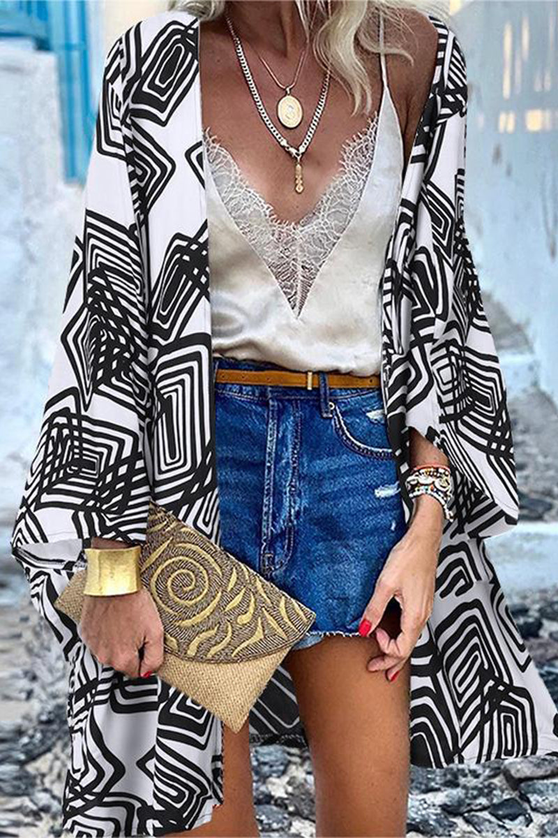 WW | College Print Patchwork Strickjacke Kragen Außenbekleidung