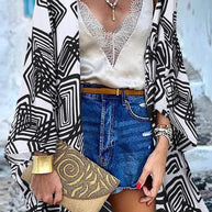 WW | College Print Patchwork Strickjacke Kragen Außenbekleidung