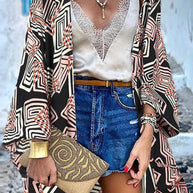 WW | College Print Patchwork Strickjacke Kragen Außenbekleidung