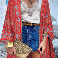 WW | College Print Patchwork Strickjacke Kragen Außenbekleidung