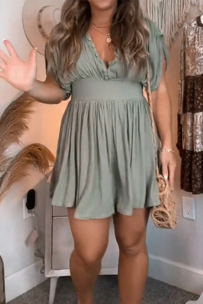WW | Sexy Solid Fold Vausschnitt Mini Kleid Kleider