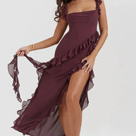 WW Elegant Kleid | Stilvolles Kleid mit Ausschnitt, Rüschen und rückenfreiem Design