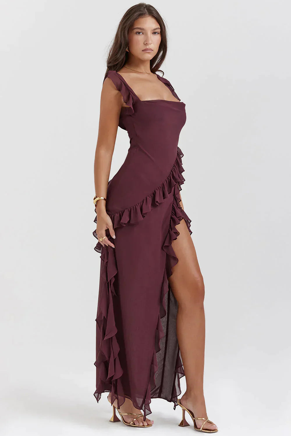 WW Elegant Kleid | Stilvolles Kleid mit Ausschnitt, Rüschen und rückenfreiem Design