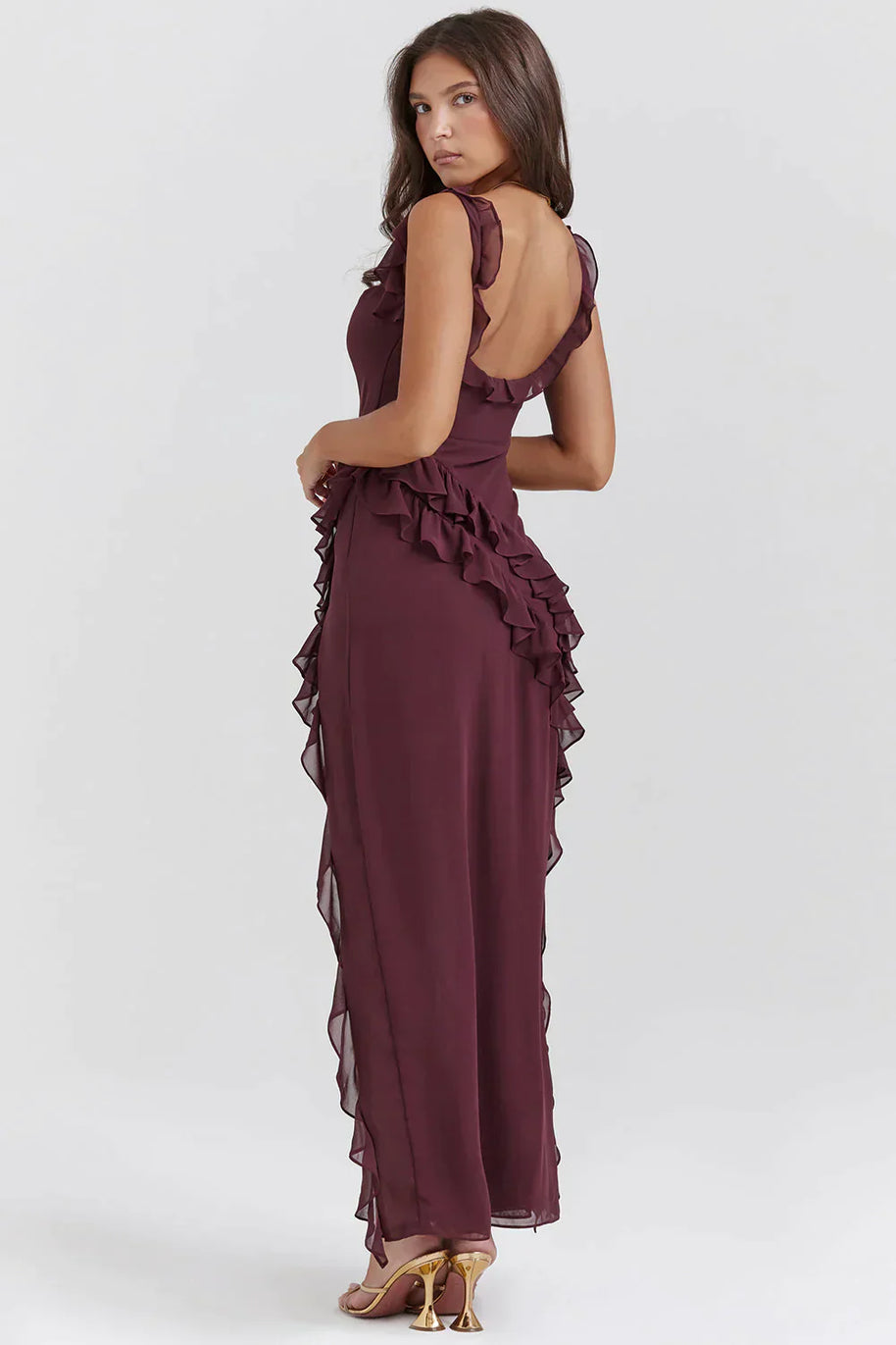 WW Elegant Kleid | Stilvolles Kleid mit Ausschnitt, Rüschen und rückenfreiem Design