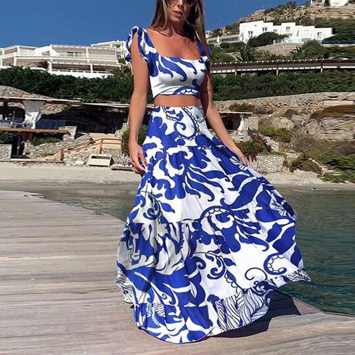 W&W Mode | Bedrucktes ärmelloses Zweiteiler-Kleid-Set