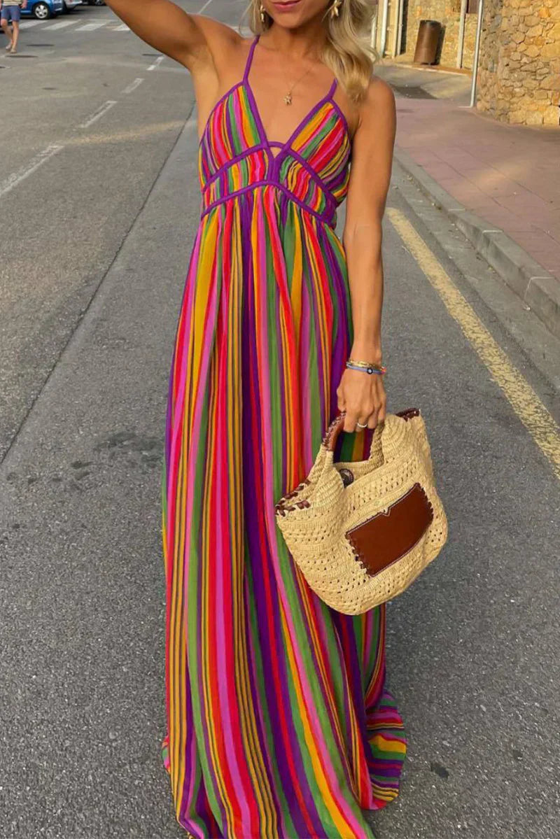 WW | V-Ausschnitt Kleid mit Kontraststreifen für Den Urlaub