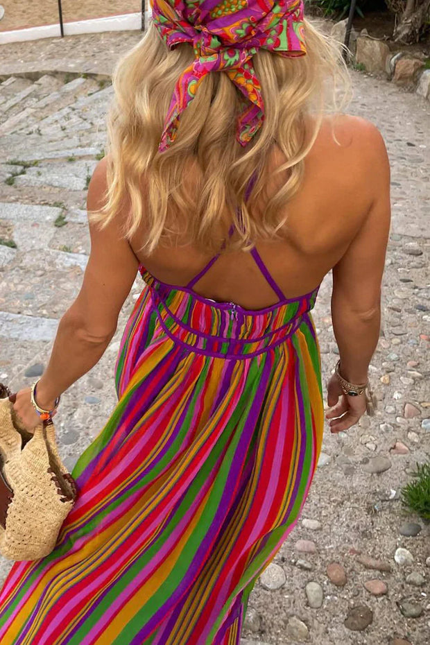 WW | V-Ausschnitt Kleid mit Kontraststreifen für Den Urlaub