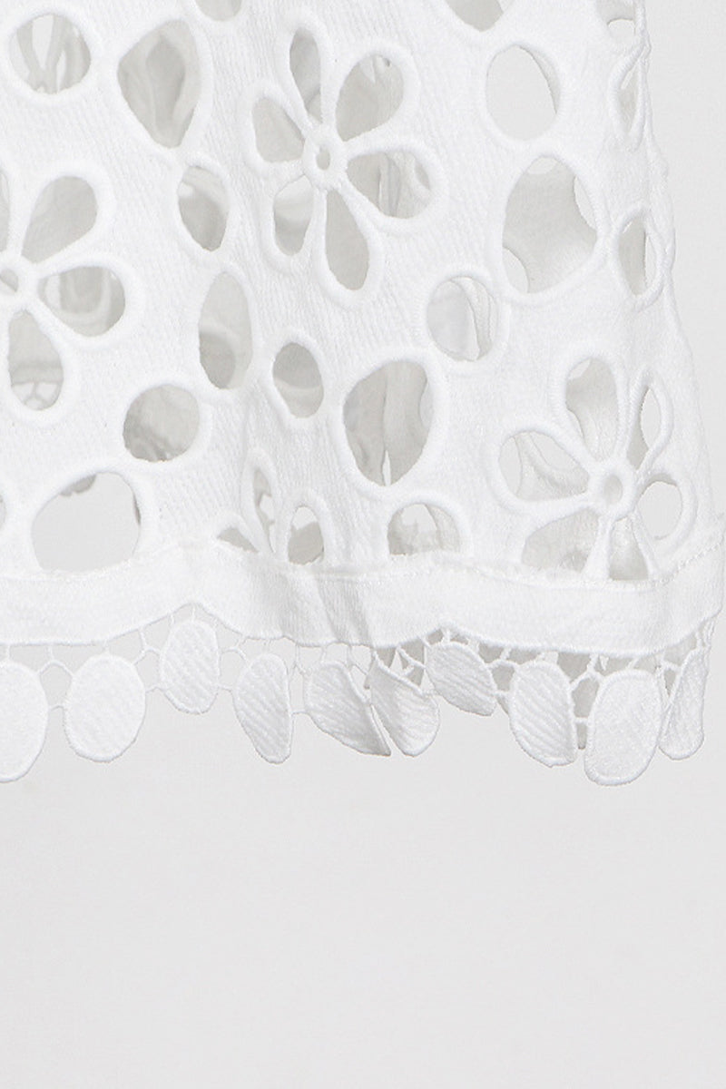 WW | Elegante Einfarbige Ausgehöhlte V-Ausschnitt Taillierte Rock Kurzarm Kleid