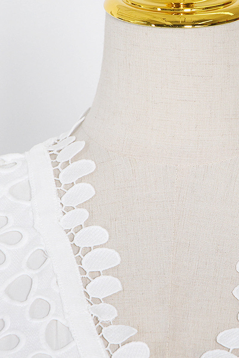 WW | Elegante Einfarbige Ausgehöhlte V-Ausschnitt Taillierte Rock Kurzarm Kleid