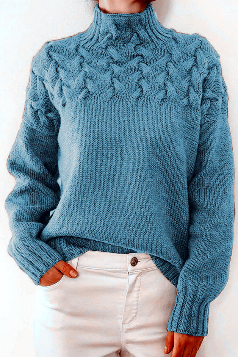 WW | Lässiger Einfarbiger Strickpullover mit Rollkragen - 11 Farben