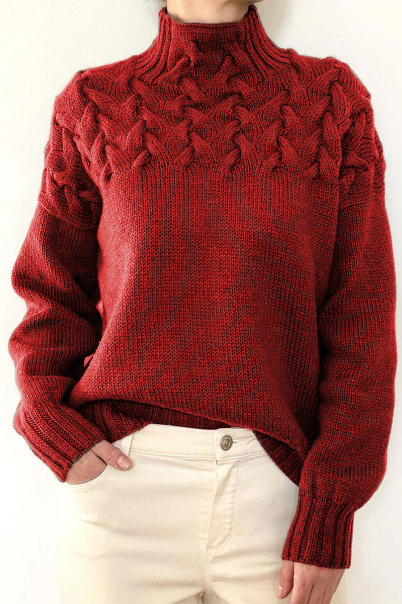 WW | Lässiger Einfarbiger Strickpullover mit Rollkragen - 11 Farben