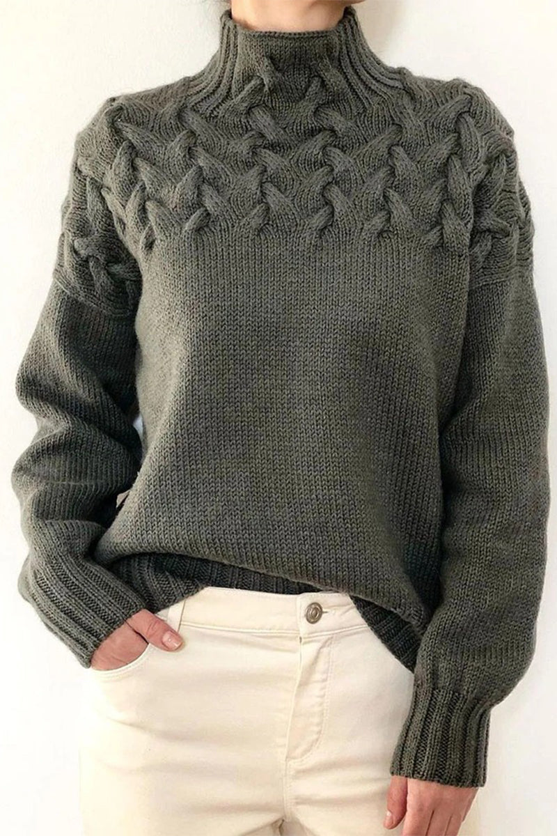 WW | Lässiger Einfarbiger Strickpullover mit Rollkragen - 11 Farben