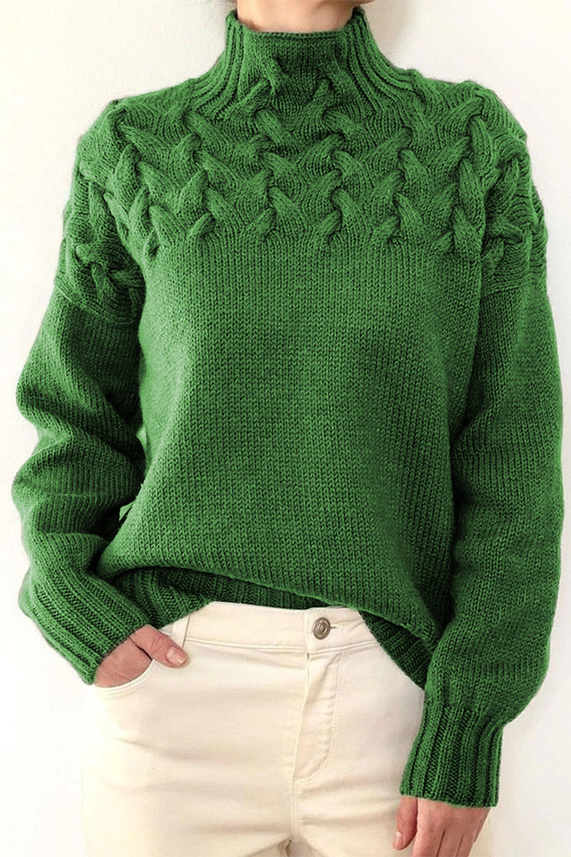 WW | Lässiger Einfarbiger Strickpullover mit Rollkragen - 11 Farben