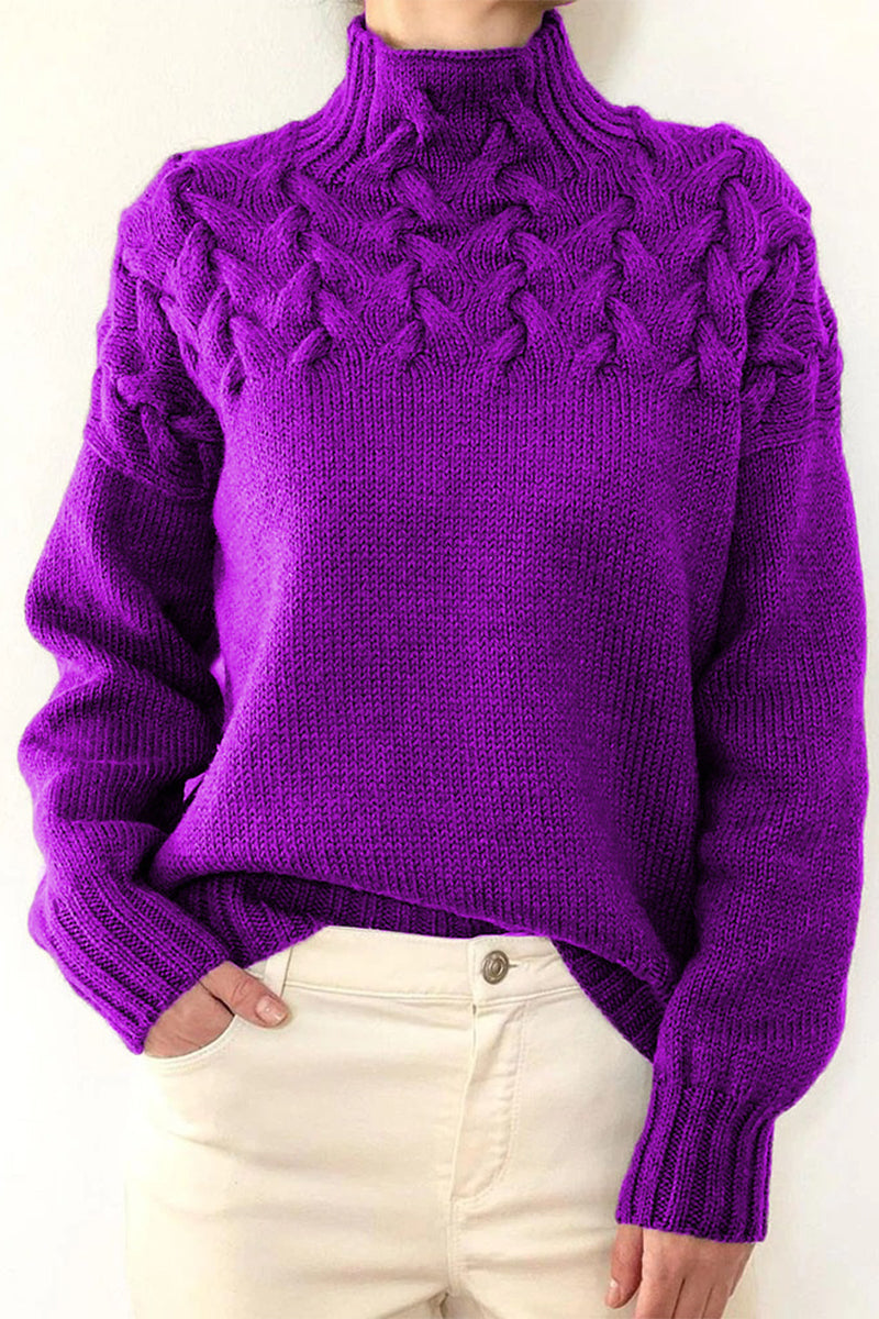 WW | Lässiger Einfarbiger Strickpullover mit Rollkragen - 11 Farben