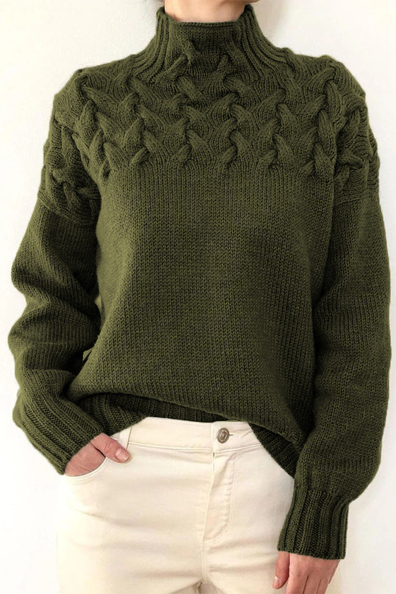WW | Lässiger Einfarbiger Strickpullover mit Rollkragen - 11 Farben