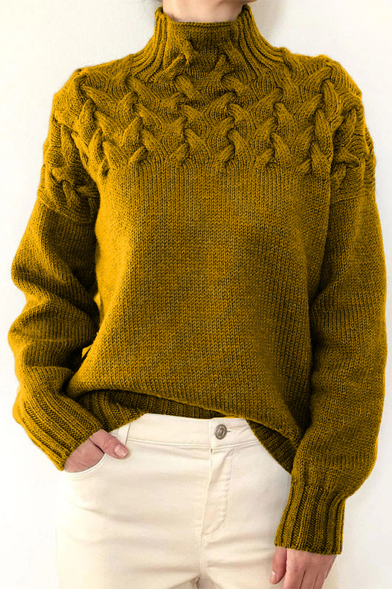 WW | Lässiger Einfarbiger Strickpullover mit Rollkragen - 11 Farben