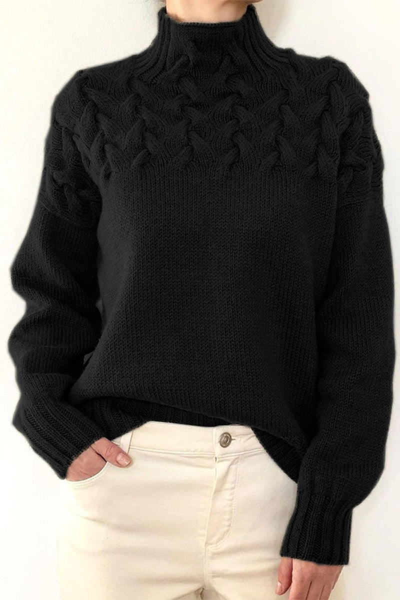 WW | Lässiger Einfarbiger Strickpullover mit Rollkragen - 11 Farben