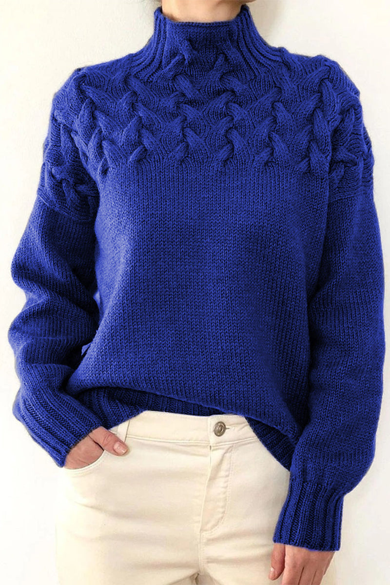 WW | Lässiger Einfarbiger Strickpullover mit Rollkragen - 11 Farben