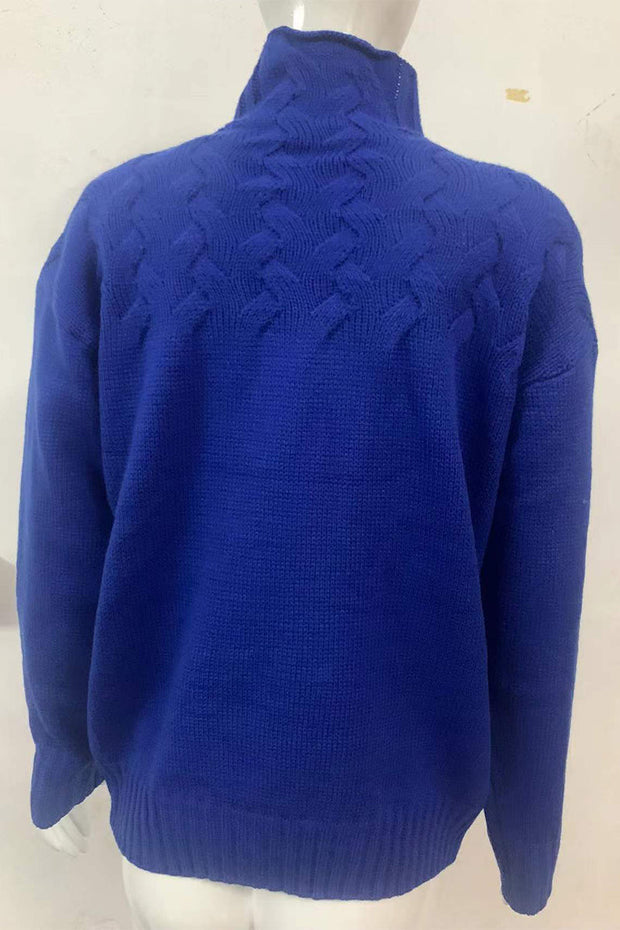 WW | Lässiger Einfarbiger Strickpullover mit Rollkragen - 11 Farben