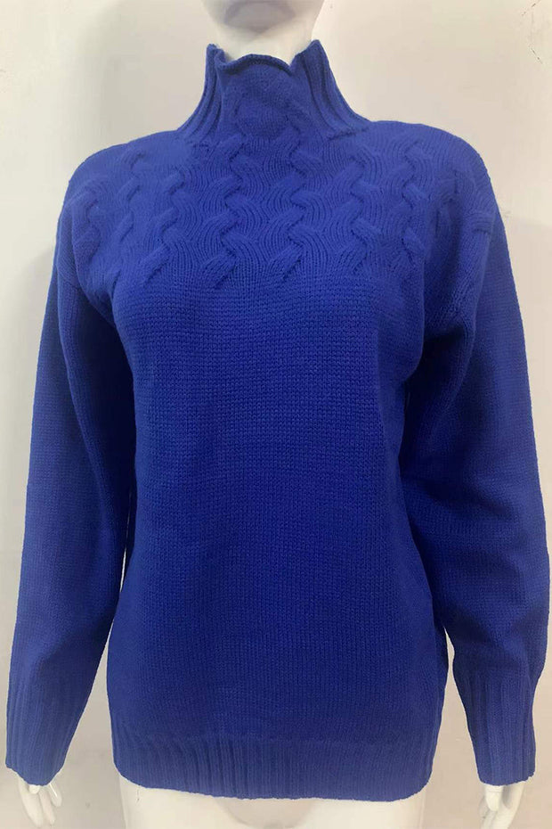 WW | Lässiger Einfarbiger Strickpullover mit Rollkragen - 11 Farben