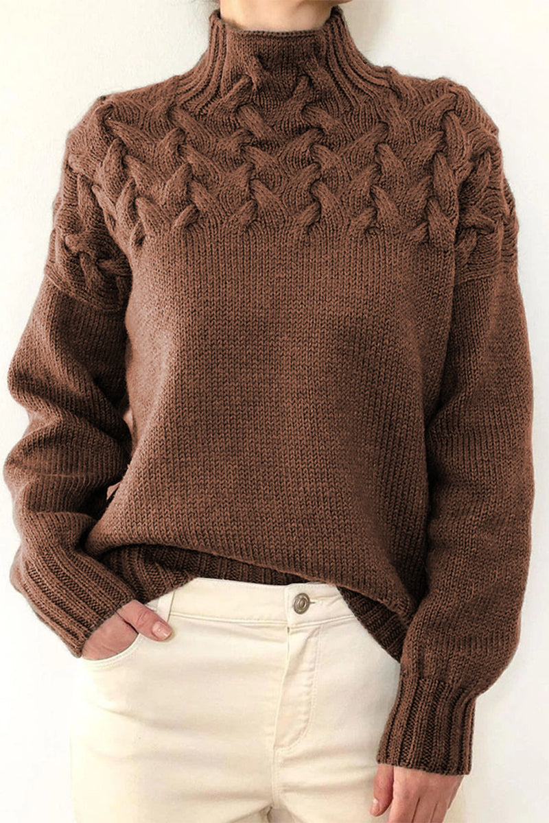 WW | Lässiger Einfarbiger Strickpullover mit Rollkragen - 11 Farben