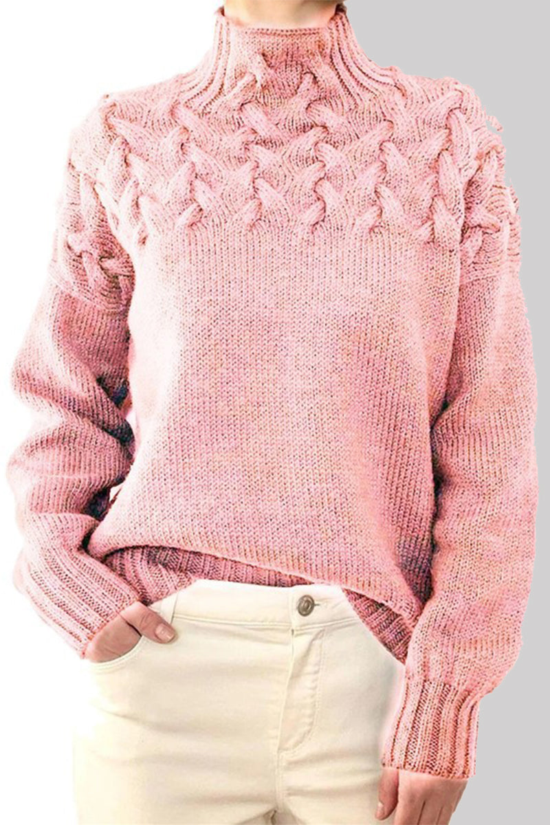 WW | Lässiger Einfarbiger Strickpullover mit Rollkragen - 11 Farben