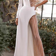 WW | Sexy Patchwork Durchsichtige Asymmetrische V-Ausschnitt Skinny Jumpsuits