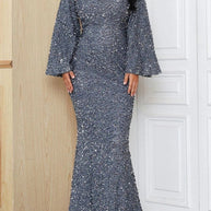 WW | Elegantes formelles einfarbiges Pailletten V-Ausschnitt Abendkleid Kleider