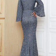 WW | Elegantes formelles einfarbiges Pailletten V-Ausschnitt Abendkleid Kleider