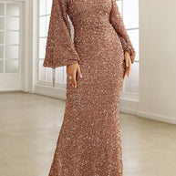 WW | Elegantes formelles einfarbiges Pailletten V-Ausschnitt Abendkleid Kleider