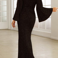 WW | Elegantes formelles einfarbiges Pailletten V-Ausschnitt Abendkleid Kleider