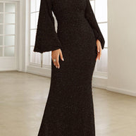 WW | Elegantes formelles einfarbiges Pailletten V-Ausschnitt Abendkleid Kleider